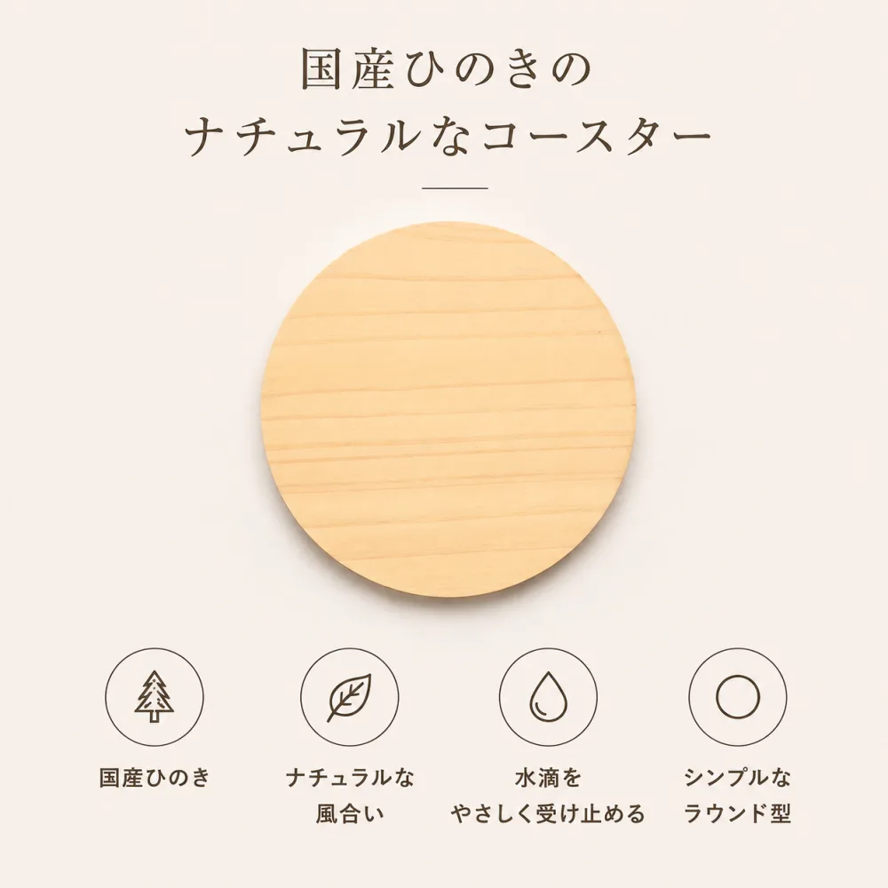 国産ひのきのコースター（直径90mm・無塗装）