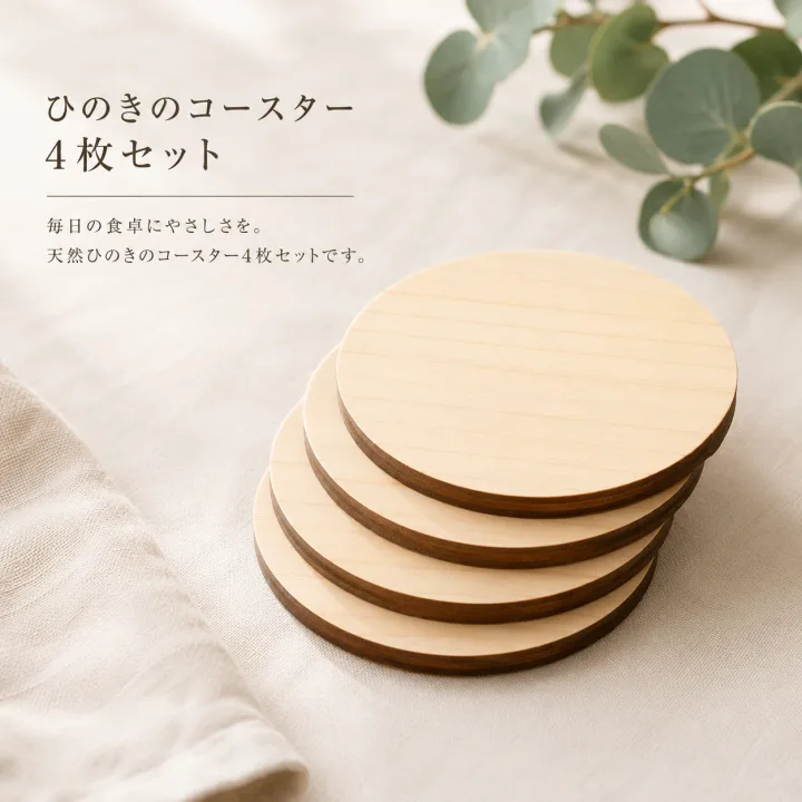 国産ひのきコースター　4枚セット